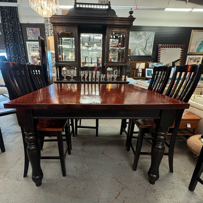 Tall Wood Bistro Table W/6 Ladderback Chairs 57x57x36