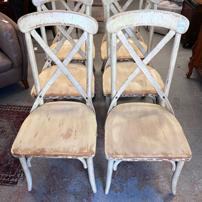 SET/6 Hooker Wakefield Distressed Cream X Back Side Chairs 19x18x38