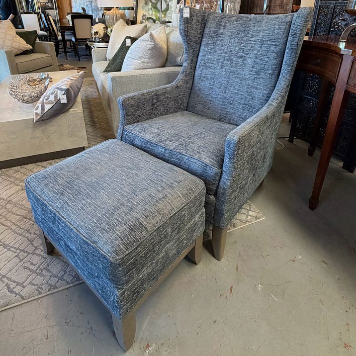 Fairfield Taylor Blue/Gray Wingback Chair & Ottoman 29.5x35x42