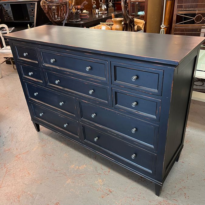 Ethan Allen Glover 10-Drw Dresser Distressed Black 60x19x42