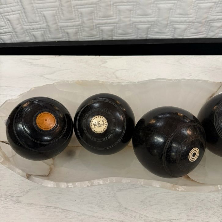 SET/8 Antique Marked Olive Wood Bocce Balls