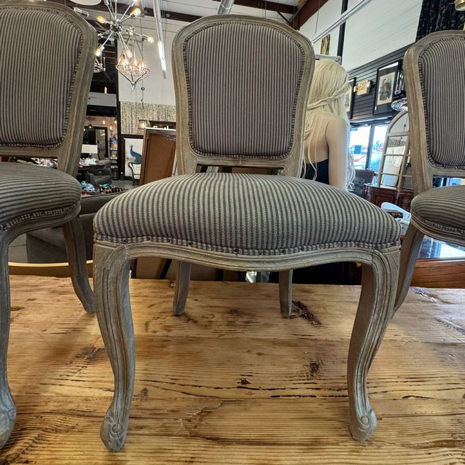 SET/6 Park Hill Grey Striped Lt Gray Washed Oak Chairs 21x22x39