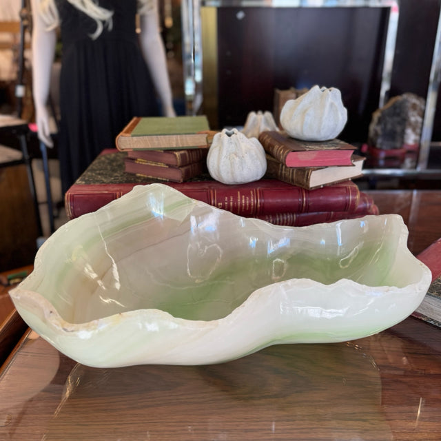 Lg Curvy Green Onxy Bowl 22x14.5