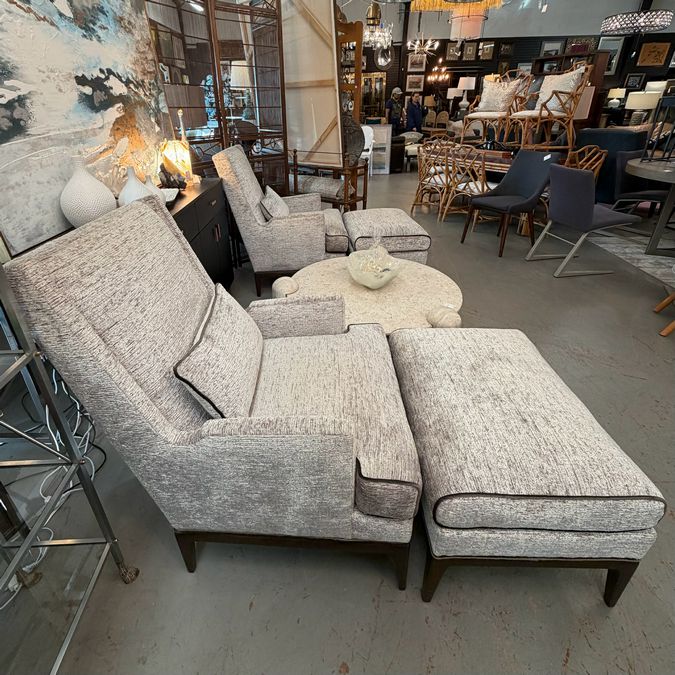 Custom Ambella Cooper Velvet Wingback Chair & Ottoman