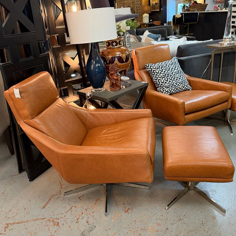 West Elm Austin Leather Chair & Ottoman 29x36x36