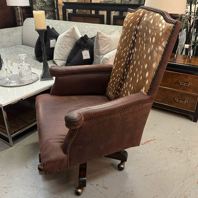Adobe Interiors Bowie Axis Deer Full Grain Leather Office Chair 27x26x45