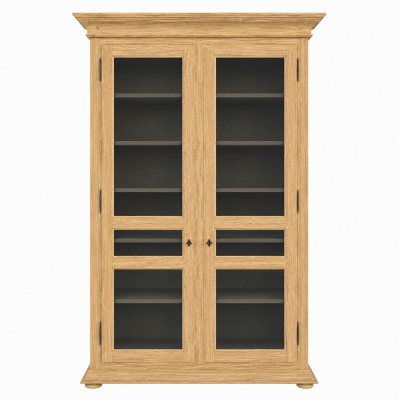 TALL Cream Finish 2-Dr Display Cabinet W/Grey Interior Shelving 76x21x125