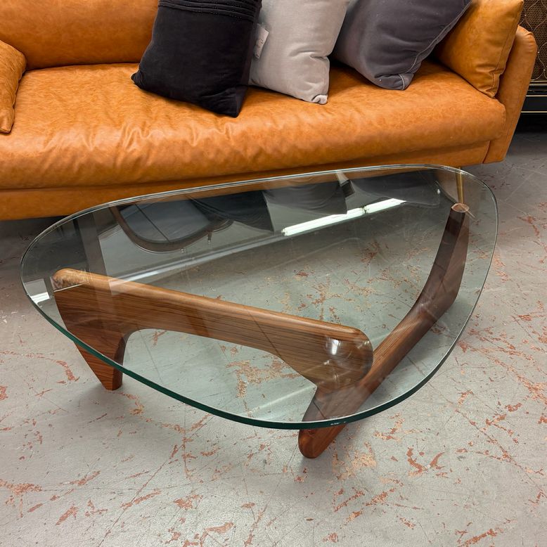 "Noguchi" Style Wood/Glass Coffee Table 49x36x16