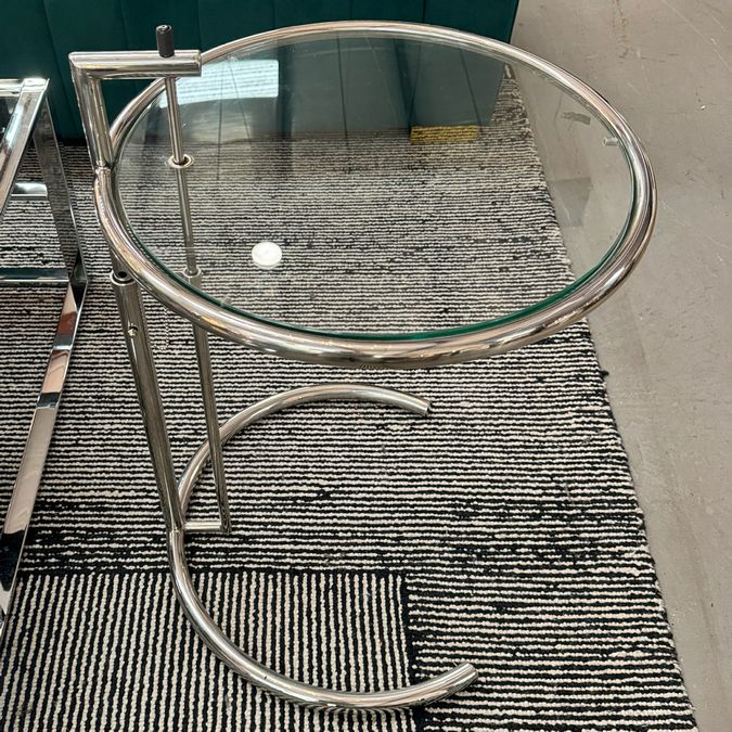 Tubular Steel Table in the Style of Eileen Gray 20"Dia X 21-26"H