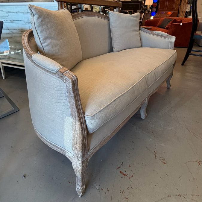 Restoration Hardware Ondine Salon Oak Bench Settee W/Tan Upholstery 65x28x36