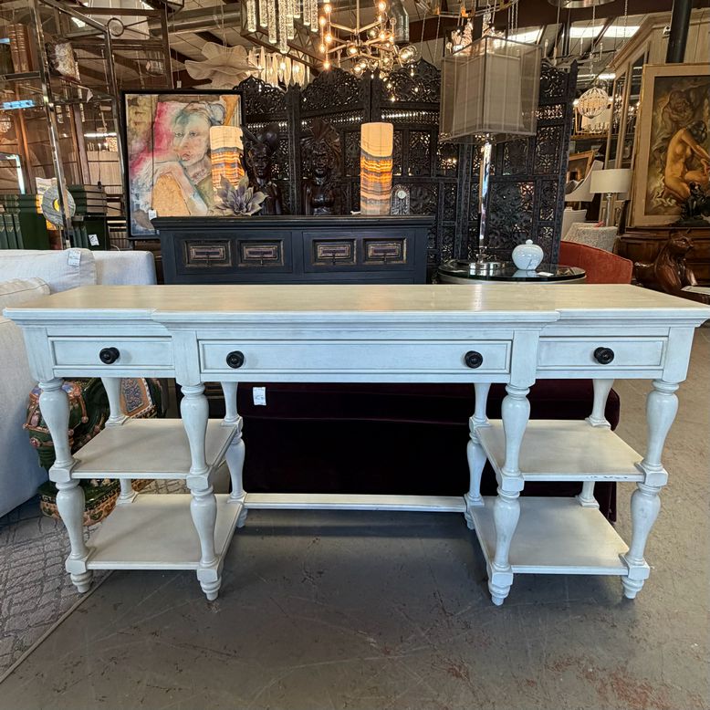 Kincaid Cream Finish Wood Farmhouse 3-Drw Console Table 60x14x30