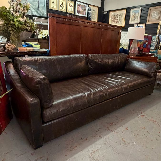 Restoration Hardware Belgium Classic Slope Arm Leather Sofa 108x42x34