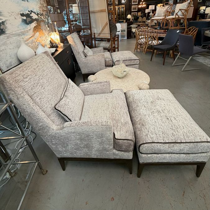 Custom Ambella Cooper Velvet Wingback Chair & Ottoman