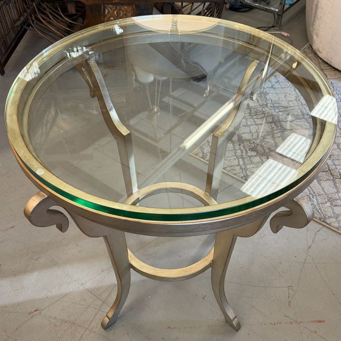 Wildwood Bailey Champagne Finish Side Table W/Glass Top 26x26x28  FINAL SALE