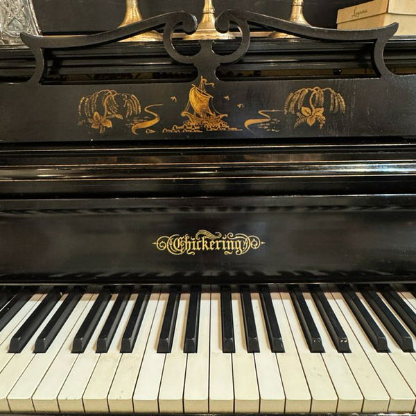 1941 Chickering Chinoiserie Upright Laquered Piano w/Bench 60x23x40