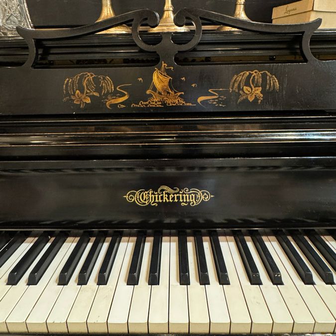 1941 Chickering Chinoiserie Upright Laquered Piano w/Bench 60x23x40