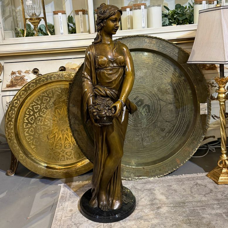 Bronze Season Lady W/Basket of Fruit Statue 35"H