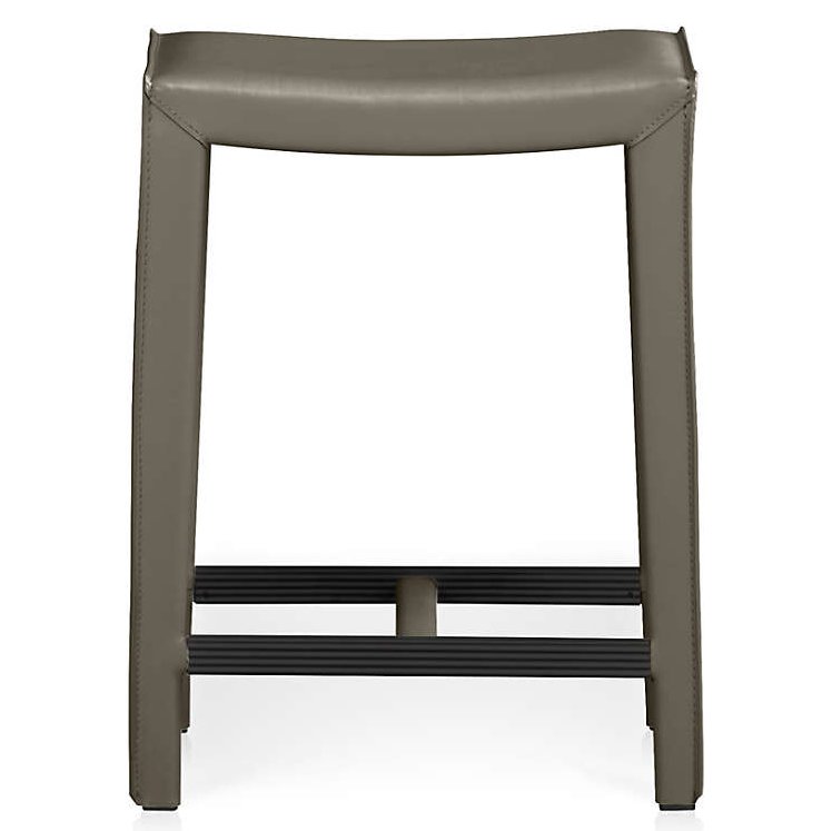 SET/2 Crate & Barrel 24" Folio Stone Leather Barstools 17.5x13.5x24