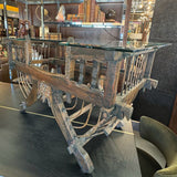 Antique Asian Howdah Elephant Chair Converted to Table W/Glass Top 46Lx24Wx26H