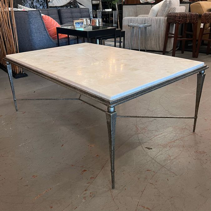 OLY Yves Cocktail Table W/Agate Top, Hammered Iron Base 48"Wx32"Dx19.5"H