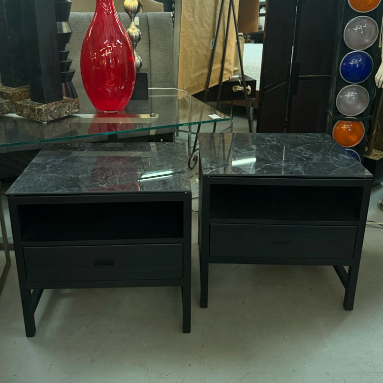PAIR Room & Board Berkeley Charcoal Nightstands w/Ceramic Tops 26x20x25.5