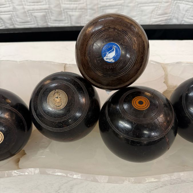 SET/8 Antique Marked Olive Wood Bocce Balls