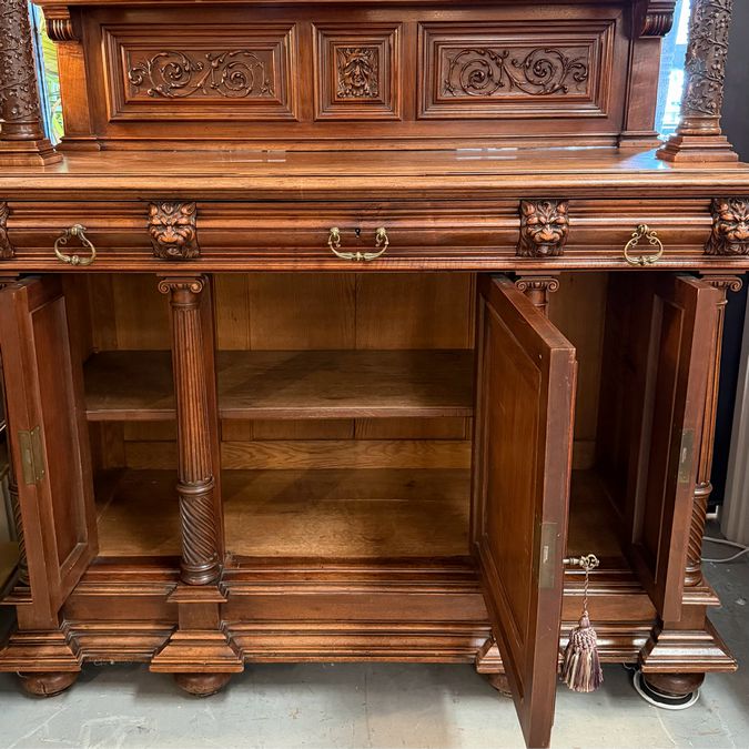 Antique Walnut Hooded Henri II French Buffet 58x23x93