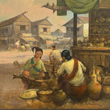 Filipino Market Scene Oil Painting by Cesar Buenaventura 1977 43x44