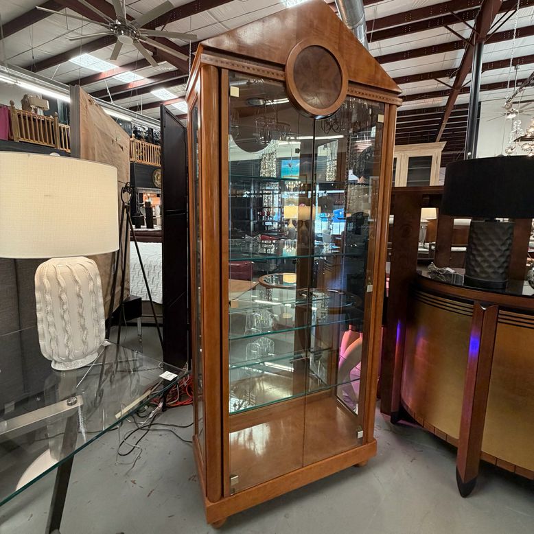 Deco Style Inlaid Wood 2-Door Lighted Display Cabinet 37x17x88