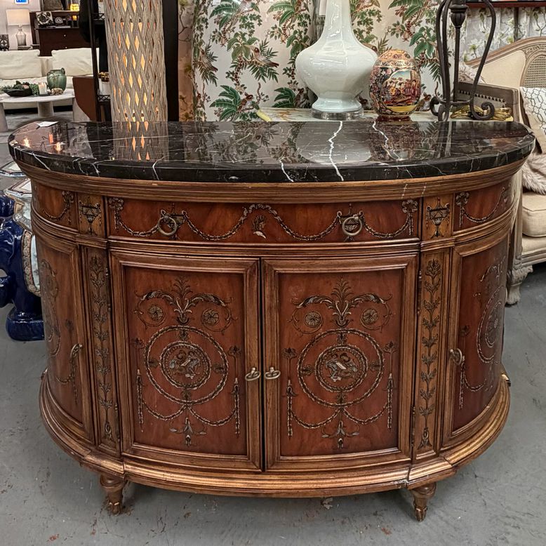 French Regency Style Demilune Chest W/Black Marble Top 53x18x34.5