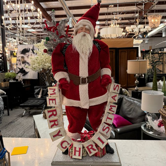 Rare Frontgate Large Santa W/Merry Christmas Banner 30"H