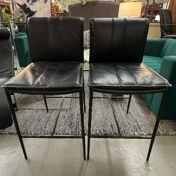 PAIR Pottery Barn Eugina Black Leather Counter Barstools 19x21x39 (26.5 seat)