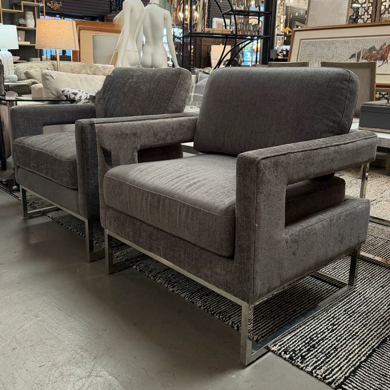 Sally Lynn Home Chair - Set PAIR of Edna Gray Velvet Accent Chairs