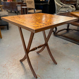 Vintage Folk Art Marquetry Inlaid Folding Table 27.5x27.5x28