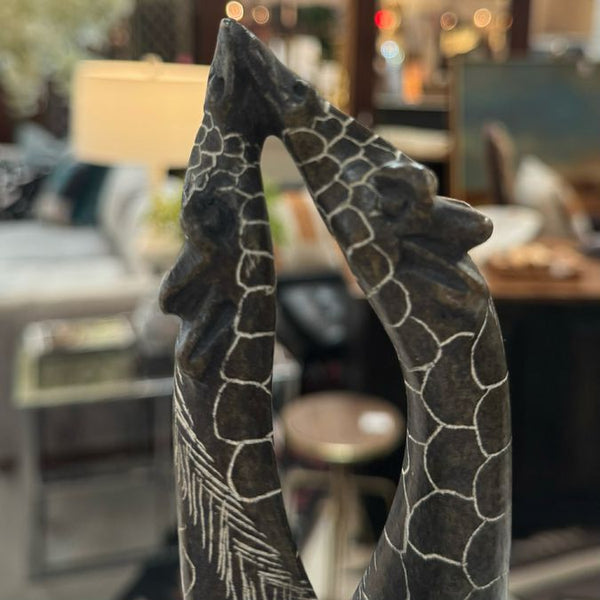 Kissing Giraffe Shona Stone Carving Zimbabwe 12"H