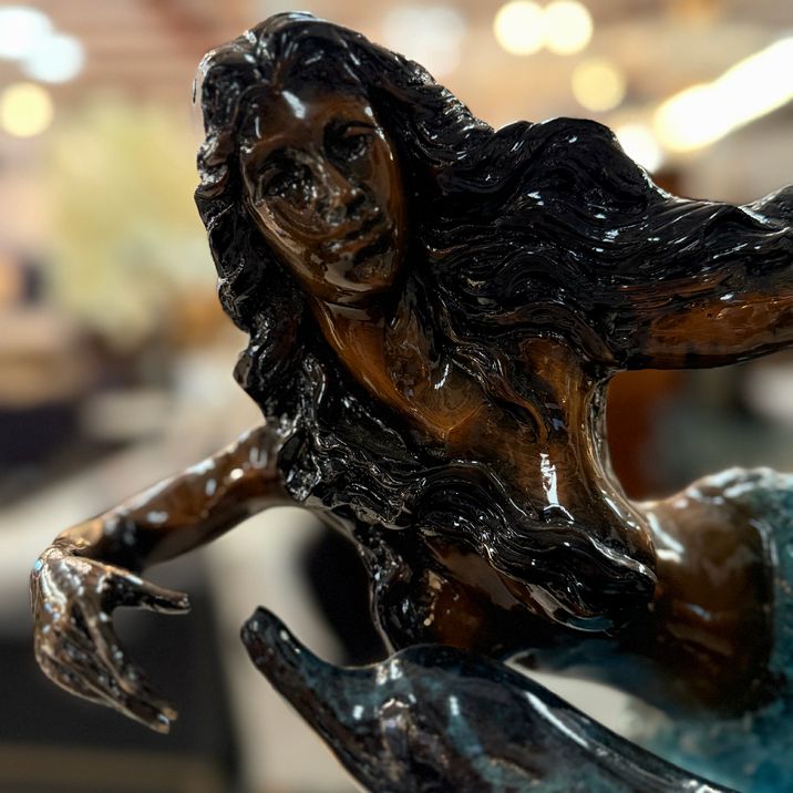 Signed Bronze Mermaid Swimming With Dolphins 17x11x17