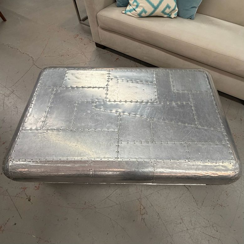 Restoration Hardware Blackhawk Aviator Silver Coffee Table W/Drawer 49x30x20