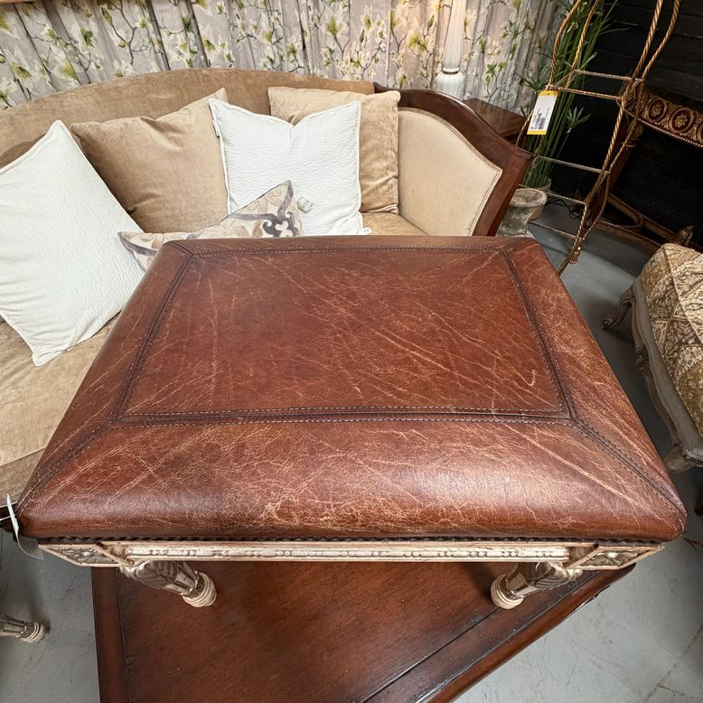 Louis XVI Style Leather Upholstered Stool 23x17x19.5
