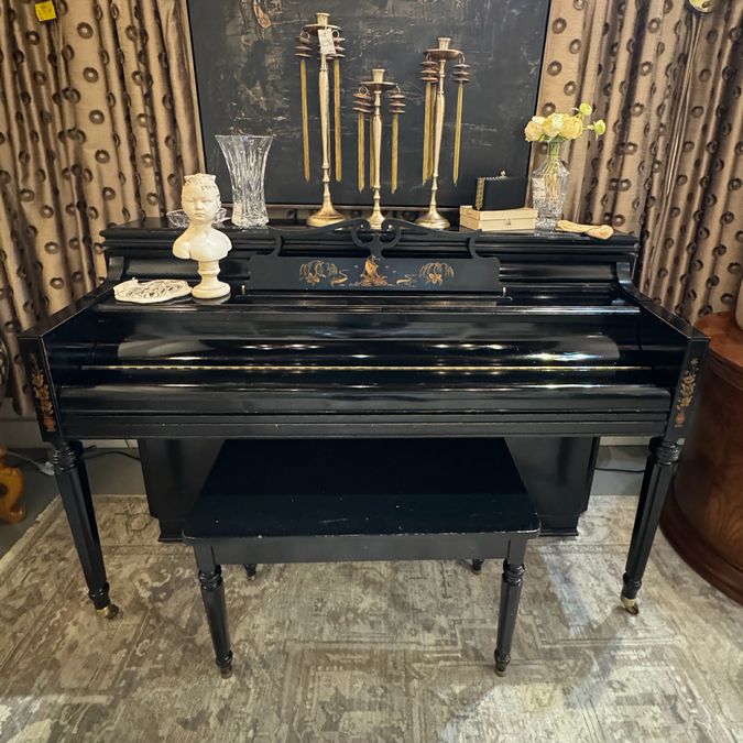1941 Chickering Chinoiserie Upright Laquered Piano w/Bench 60x23x40