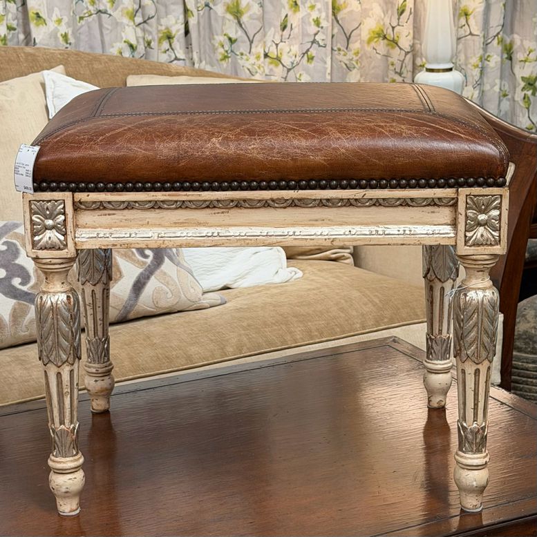 Louis XVI Style Leather Upholstered Stool 23x17x19.5