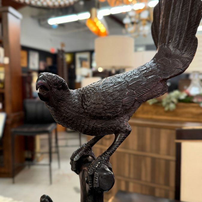 Mid Century French Kulang Bronze Macaw Bird Sculpture 33.5"H