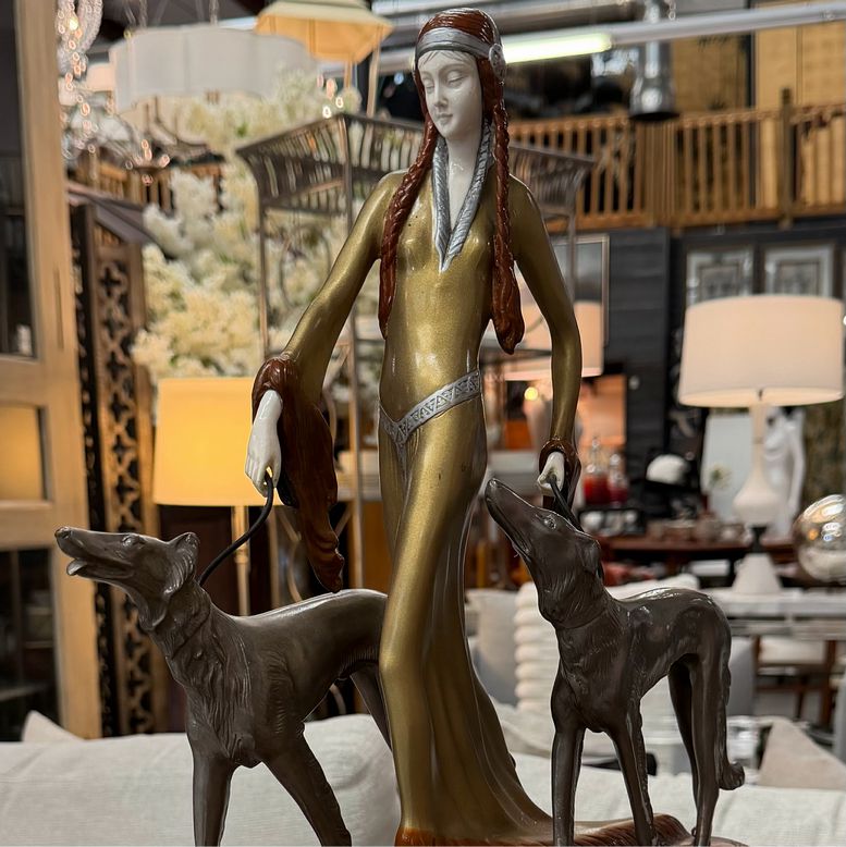 "The Aristocrats" Signed Statue on Onyx by (Otto) Prof. Poertzel 20"x20"x6.25"D