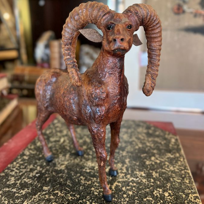 Vintage 1970's Leather Ram Sculpture 12.5"H