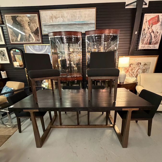 Restoration Hardware T-Brace Table W/2-Extensions 84x39.75x30, 8 Morgan Side Cha