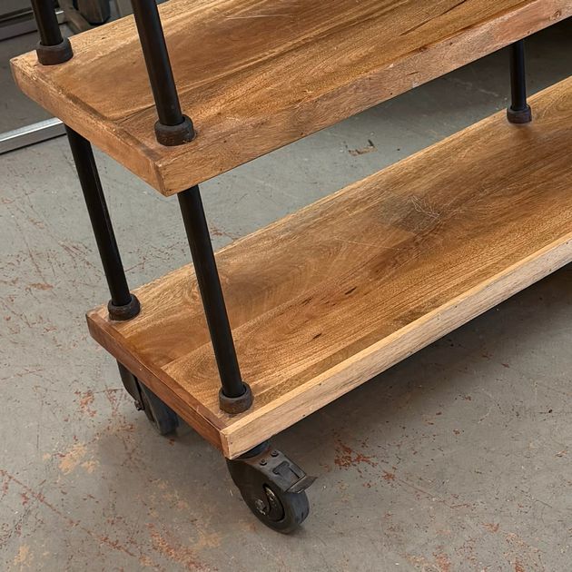 Wood/Metal Rolling Shelf Unit 59x13.5x71