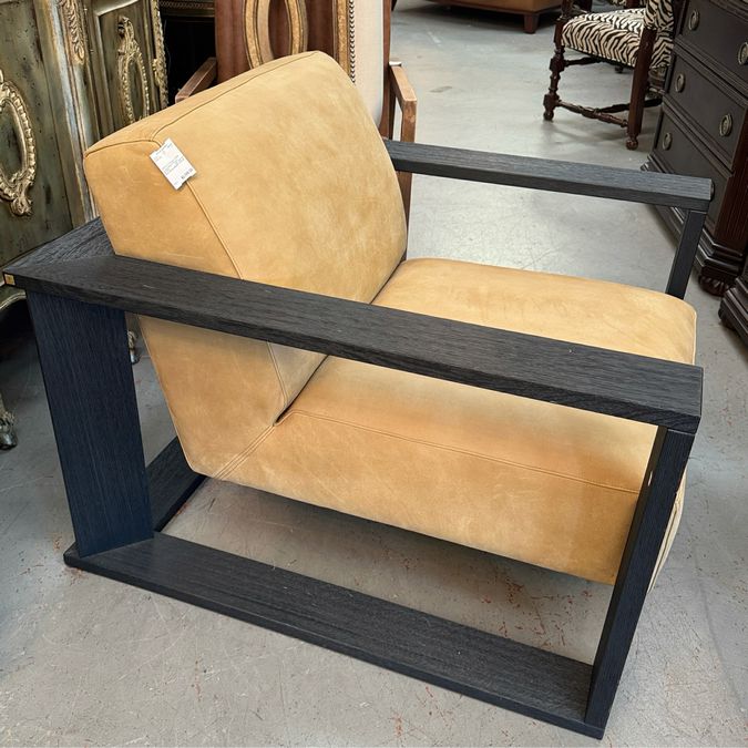 PAIR Vi Design Camel Suede Black Framed Modern Chairs 35x40x31