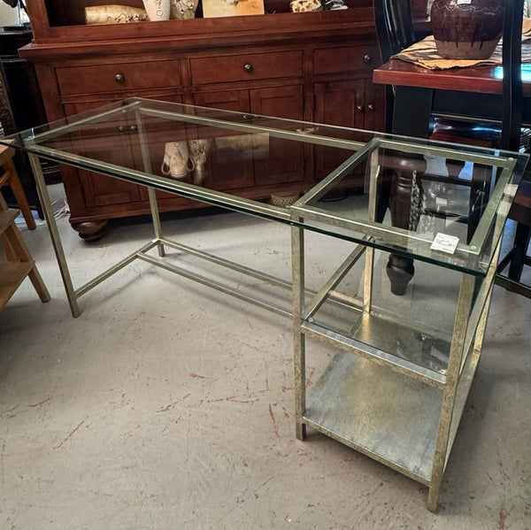 West Elm Glass & Metal Desk W/Shelves 59x23.5x29.5