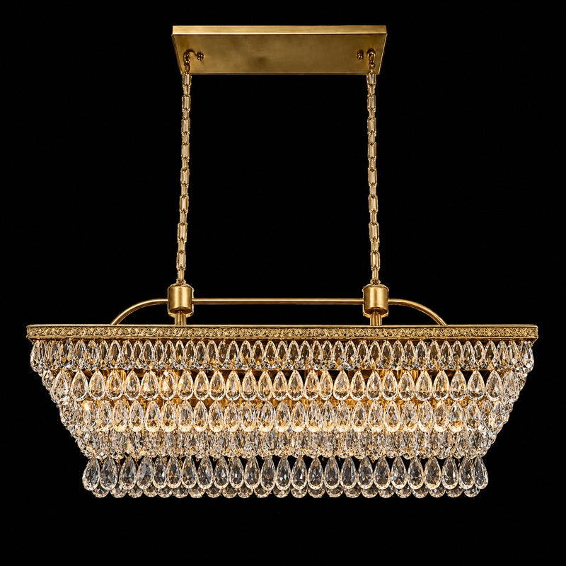 Gold 6-Light Fixture W/Teardrop Crystals Chandelier 38"Lx56"H