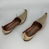 Leather Mughal Moorish Shoes with Gold Embroidered Thread 10"L