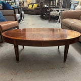Oval Matchbook Mahogany Coffee Table W/Brass Feet 49x25.5x16.5